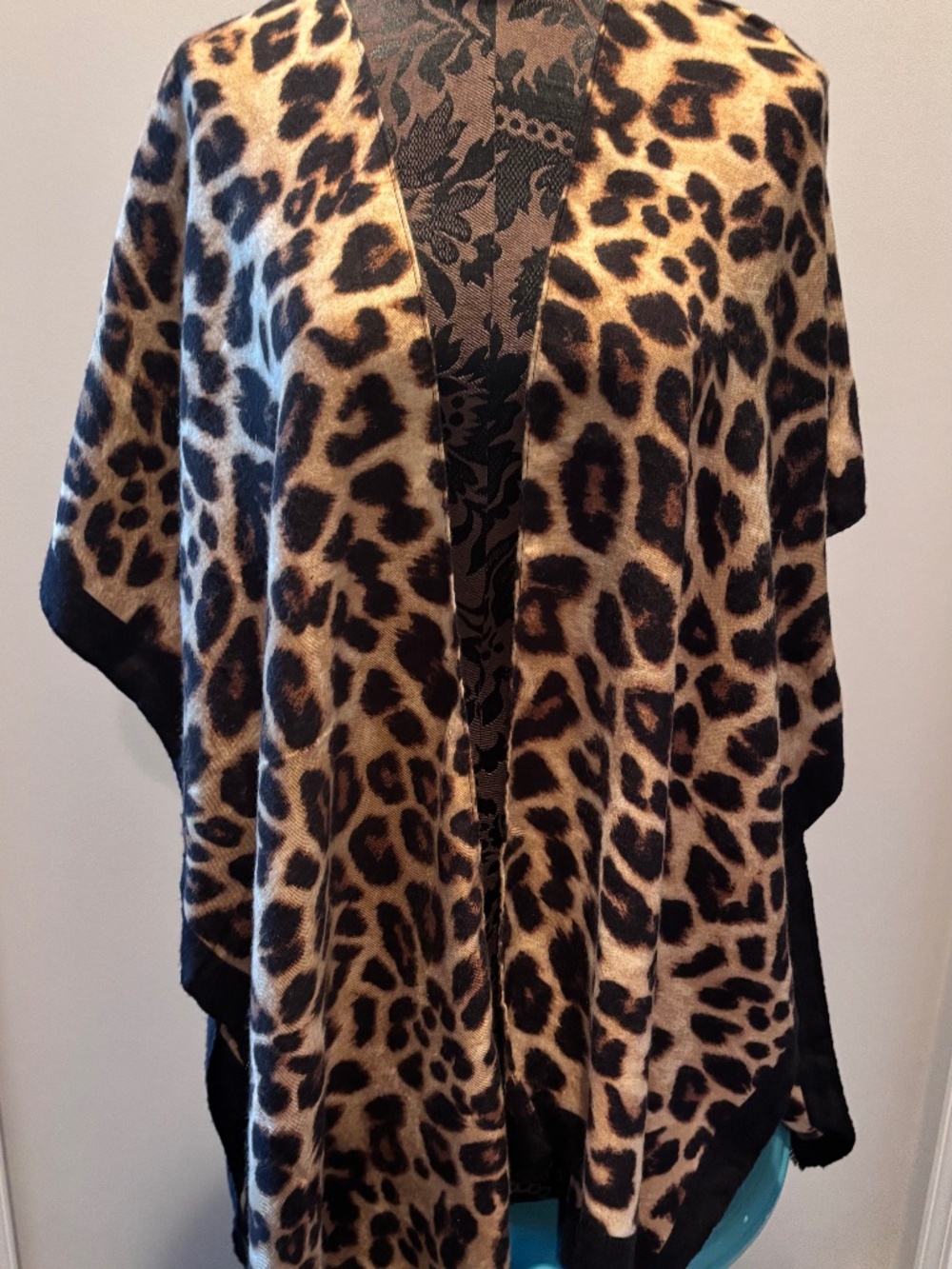 leopard print open-front poncho/kimono style jacket